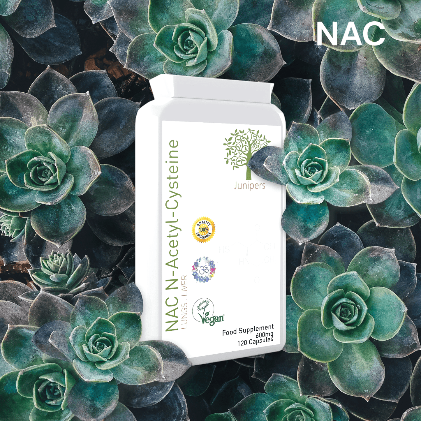Pure NAC N - Acetyl - Cysteine 120 Capsules 600mg - Junipers