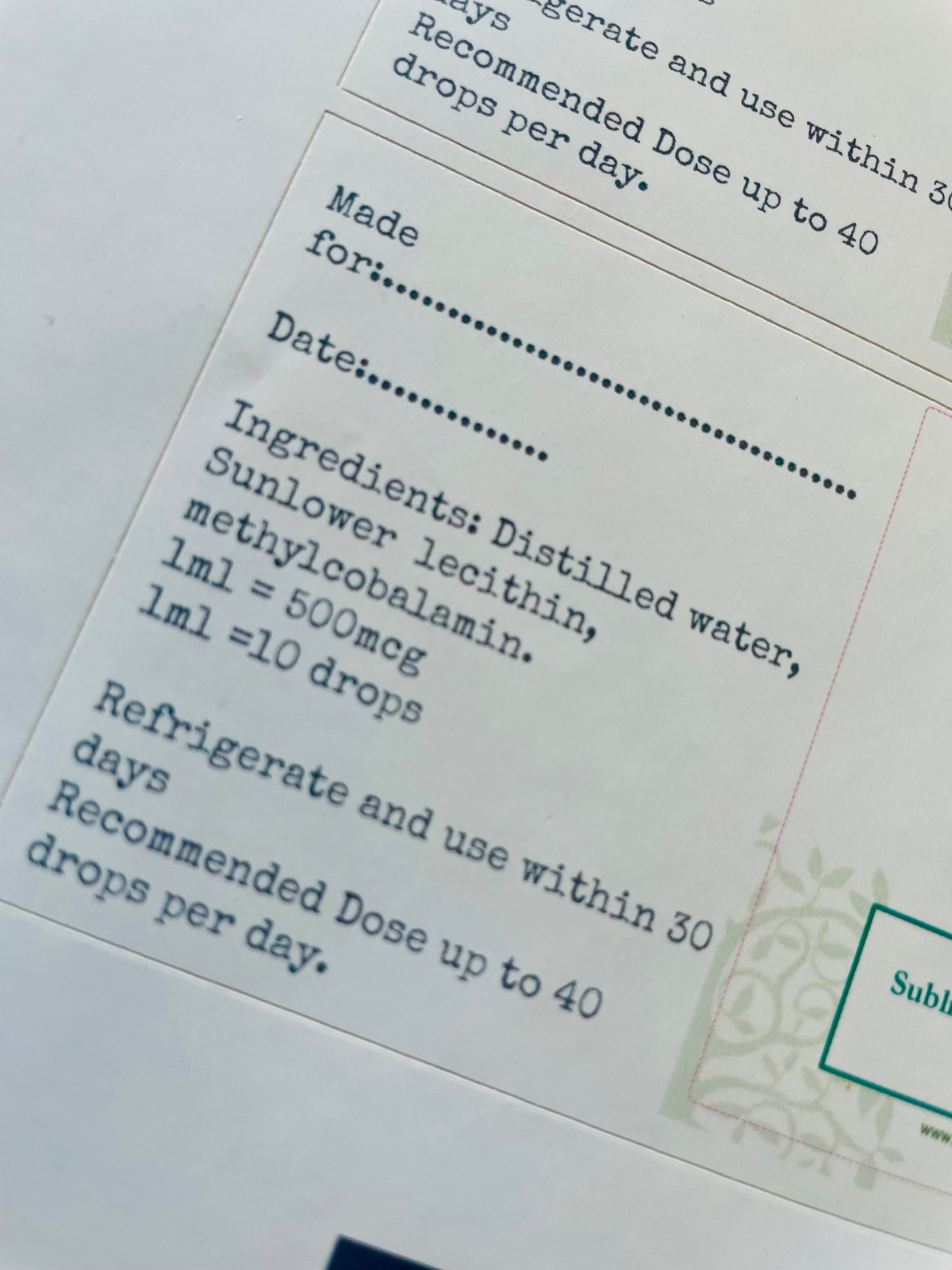 Sublingual Liposomal Vitamin B12 100ml Bottle