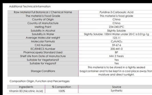 Niacin powder 100g Pure Nicotinic Acid - Junipers